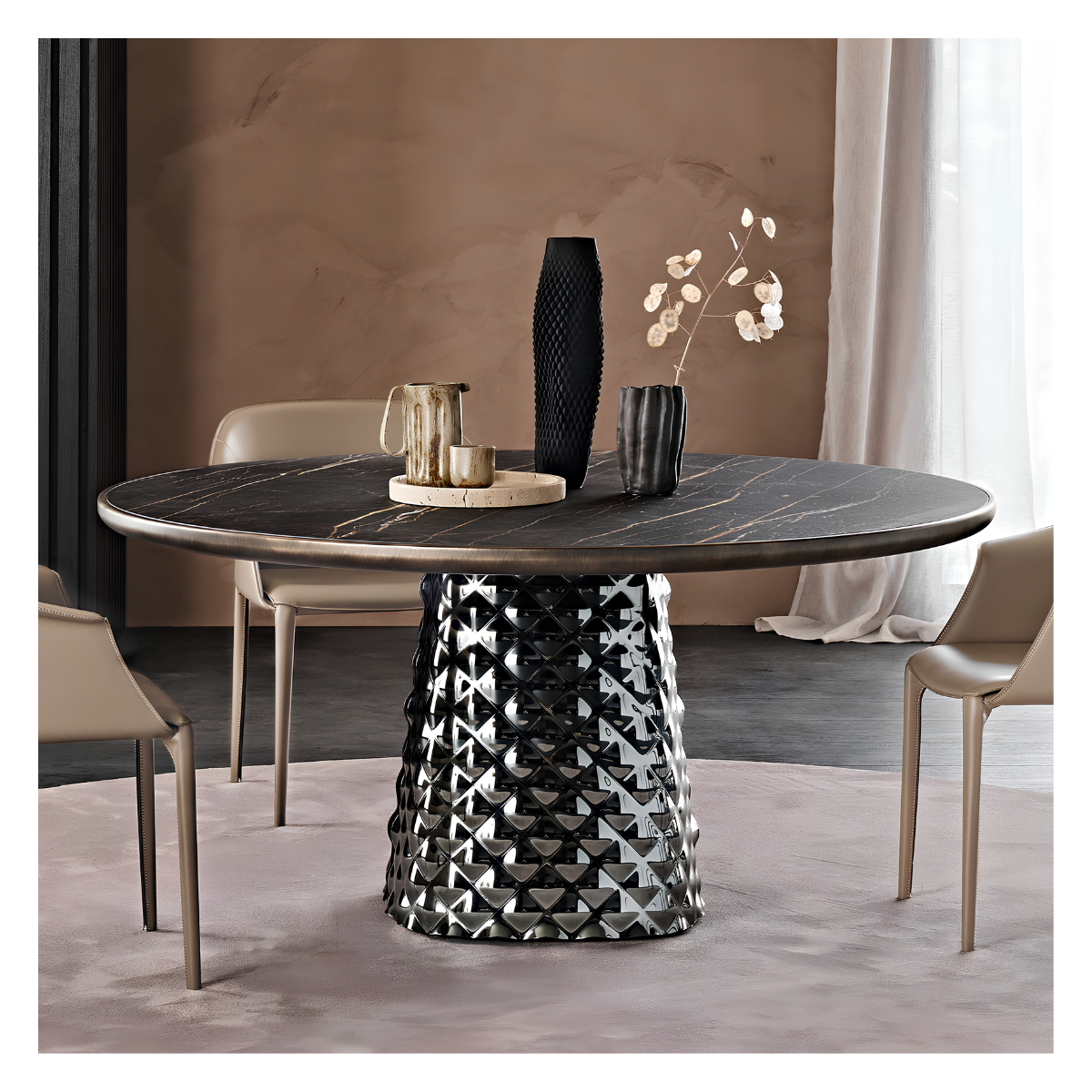 Noir Diamond Chrome Dining Table